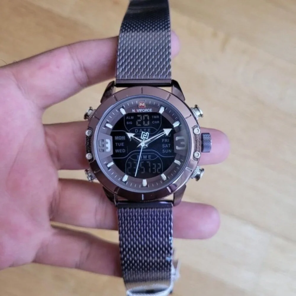 Naviforce Dual Display Chronograph Watch in Stainless Steel For Men‎